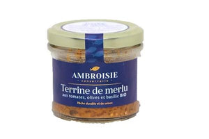 Terrine de Merlu aux tomates, olives, et basilic Bio
